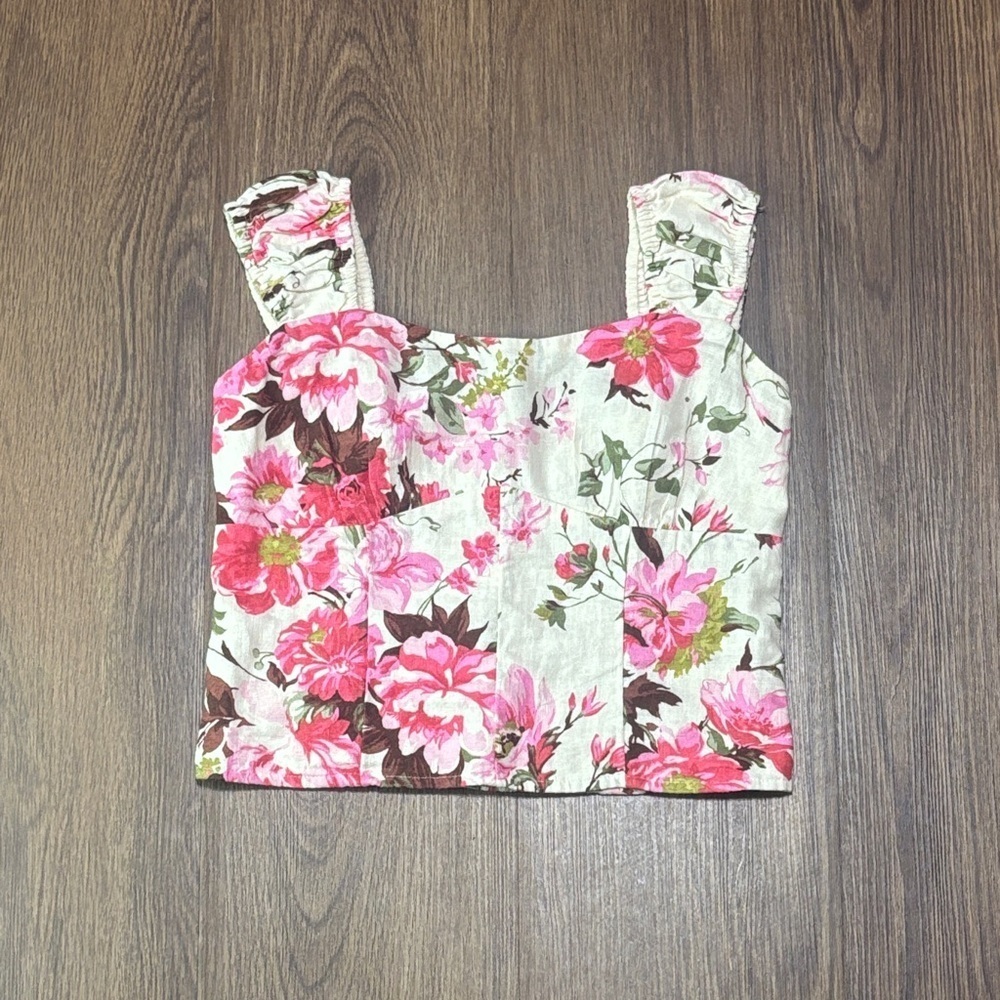 Abercrombie Floral Corset Crop Top Linen Blend Cottagecore Small